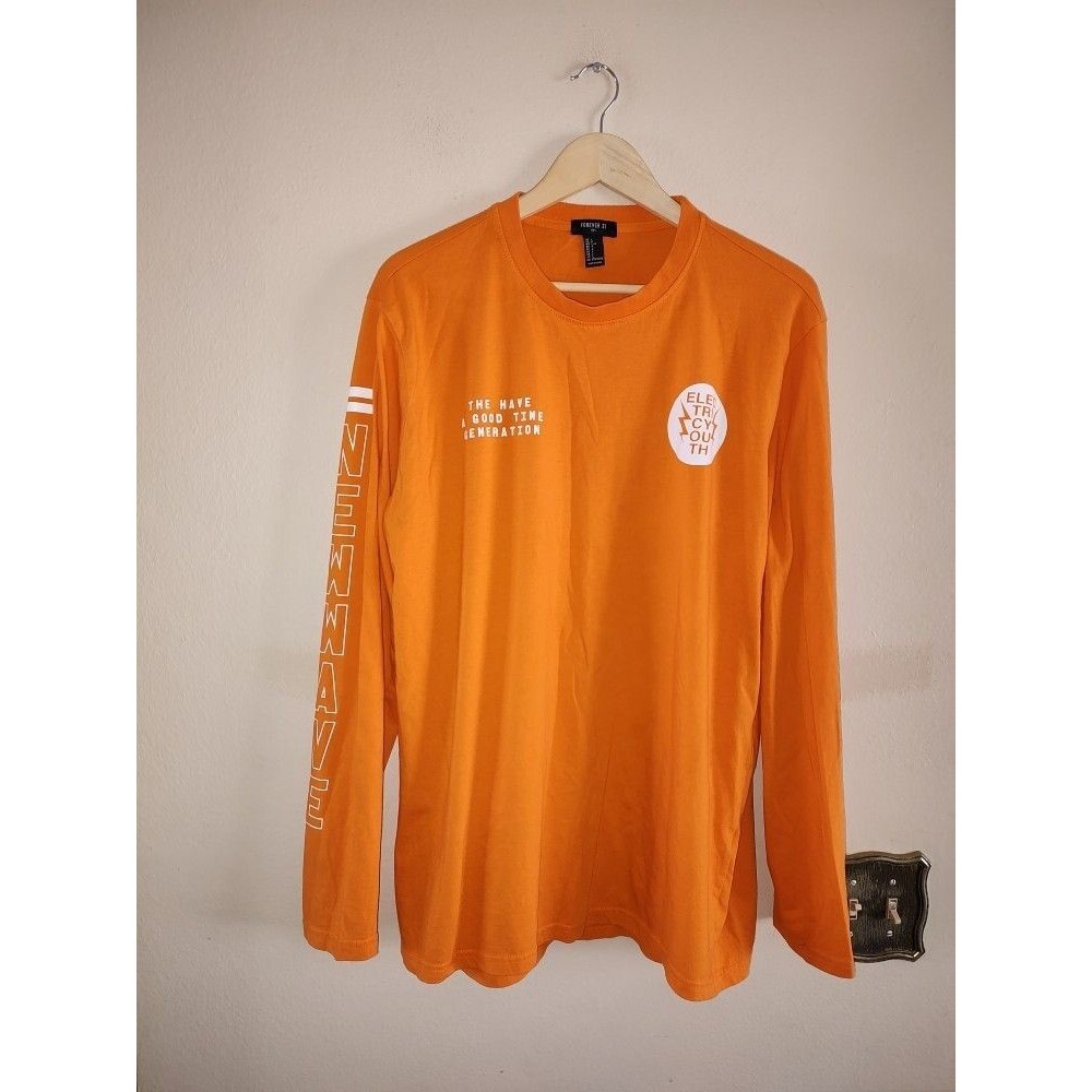 Men's Forever 21 Men Bright Orange Long Sleeves Top Pullover Size Large